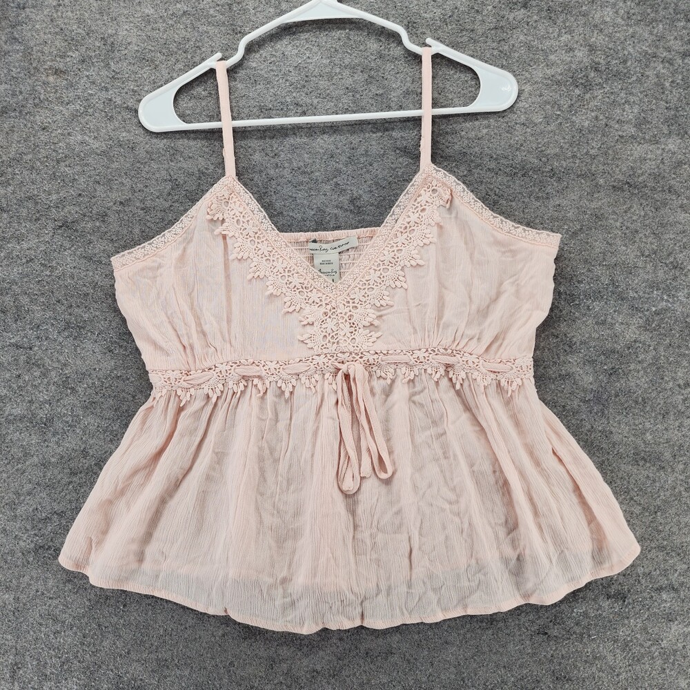American Rag CIE Top Womens Large Cropped Sleeveless Pink V Neck